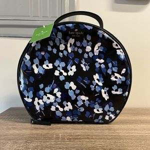 Kate Spade Hat Box Style Case with Matching makeup case purple flowers.